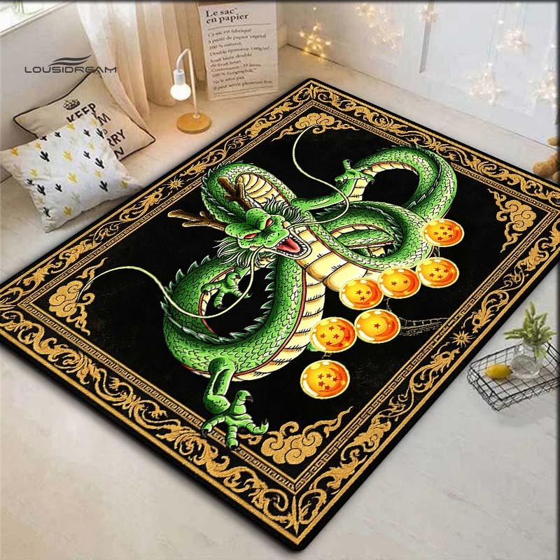 Anime Dragon With Golden Ornate Border Print Area Rug, Cartoon Non‑Slip Floor Mat for Living Room Bedroom Home Decor
