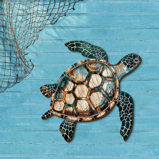 Küstenseeschildkröte Wandkunst Ozean Strand Thema Holz Wandskulptur Vintage Schildkröte Wanddekor für Wohnzimmer Schlafzimmer Badezimmer Büro