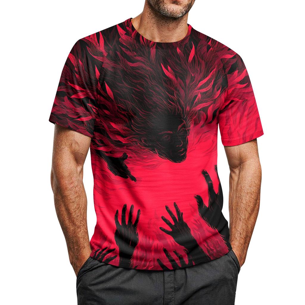 Men's Halloween Printed Round Neck Raglan Short Sleeve Top T-Shirt