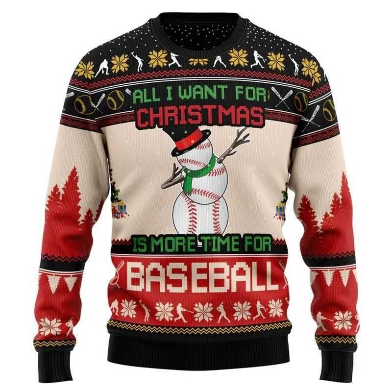 Baseball Basketball Pattern Sweatshirts For Men Christmas Sports 3D Printed Pullover Festival Hoodies Long Sleeves O-Neck Tops