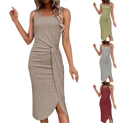 Women's Fashion Summer Solid Color Casual Asymmetrical Hem Mid-length Dress