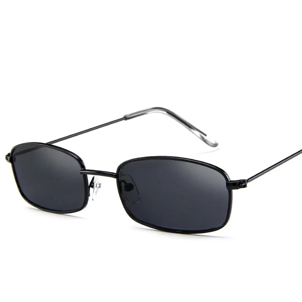 Unisex Small Retro Sunglasses Metal Frame Rectangle UV380 Protection Clear Lens Shades for Men Women Outdoor