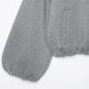 Women Hooded Zip Up Light Gray Sweatshirt Jacket Lantern Sleeve Short Length