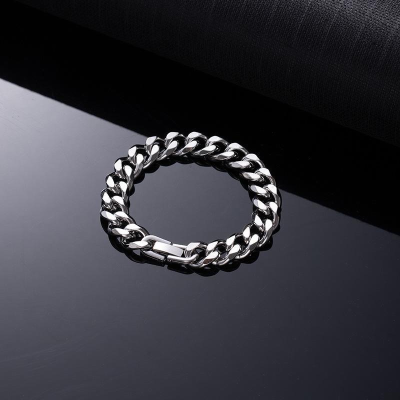 Tide Cool Hip Hop Cuban Chain Does Not Fade Titanium Steel Bracelet Boys And Girls Thick Bracelet Couple Versatile Light Luxury Trendy Brand Jewelry