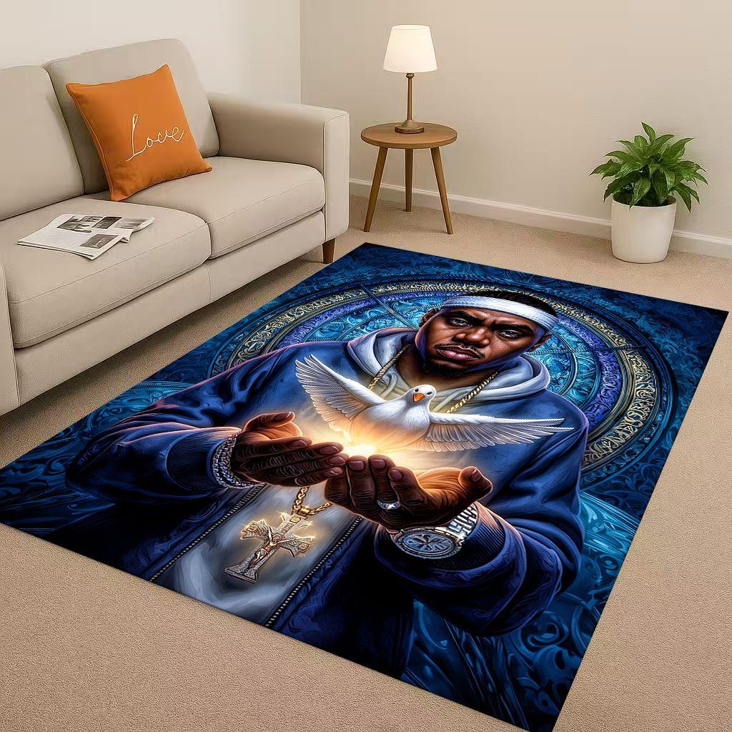 3D Classic Top Hip Hop Rapper Star Cartoon Art Living Room Non-Slip Area Rug Carpet for Bedroom Playroom Sofa,Home Decor Doormat