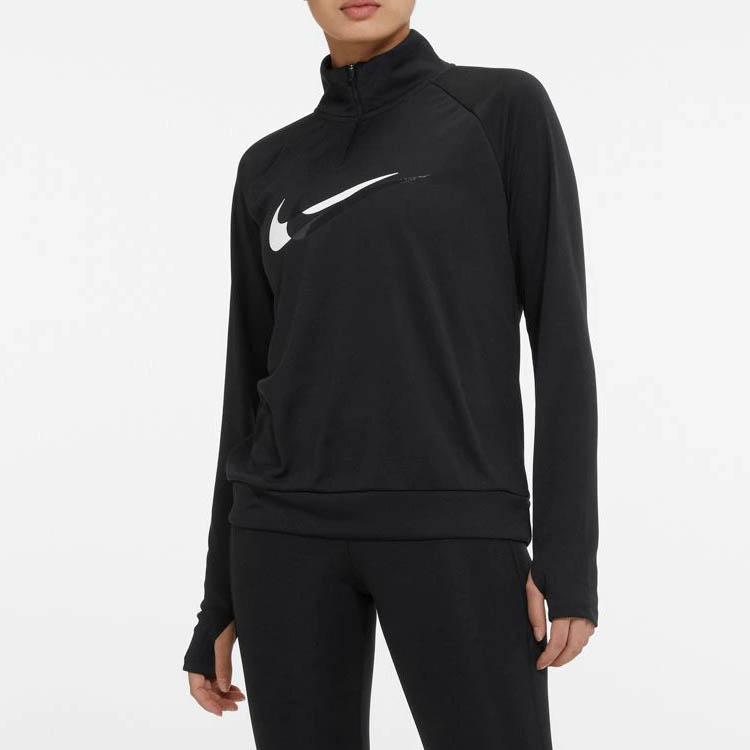 Nike Dri-Fit Double Swoosh Half-Zip Quick-Dry Reflective Long-Sleeve Sports Top Women Tops Black DD6842-010