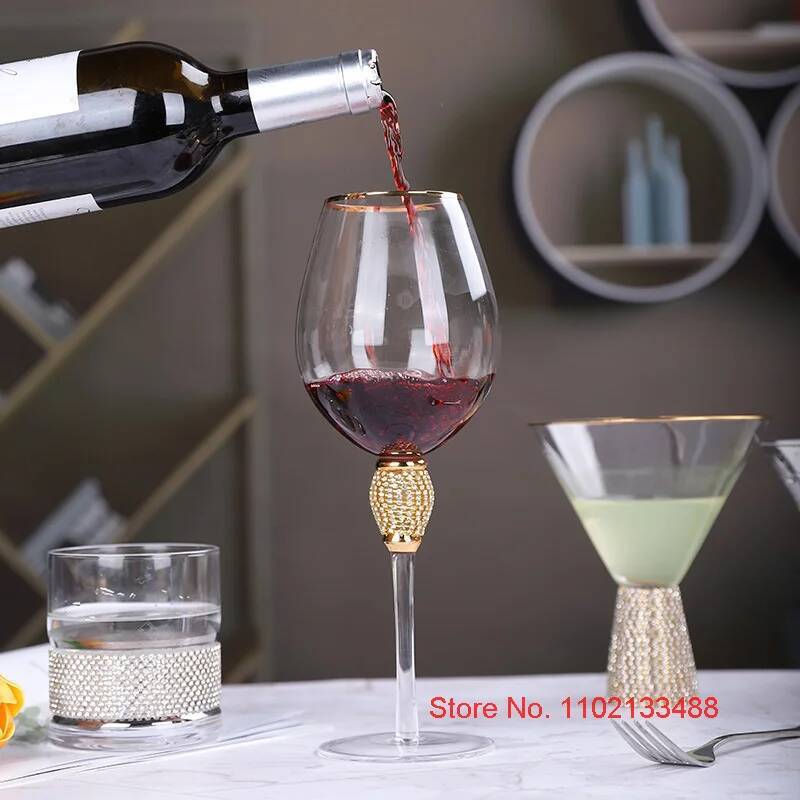 Rotweinglas mit Goldrand Diamant Cocktail Champagnerkelch Kristallweinglas Extrem Luxuriös Hochzeitsfeier Glaswaren Trinkbecher