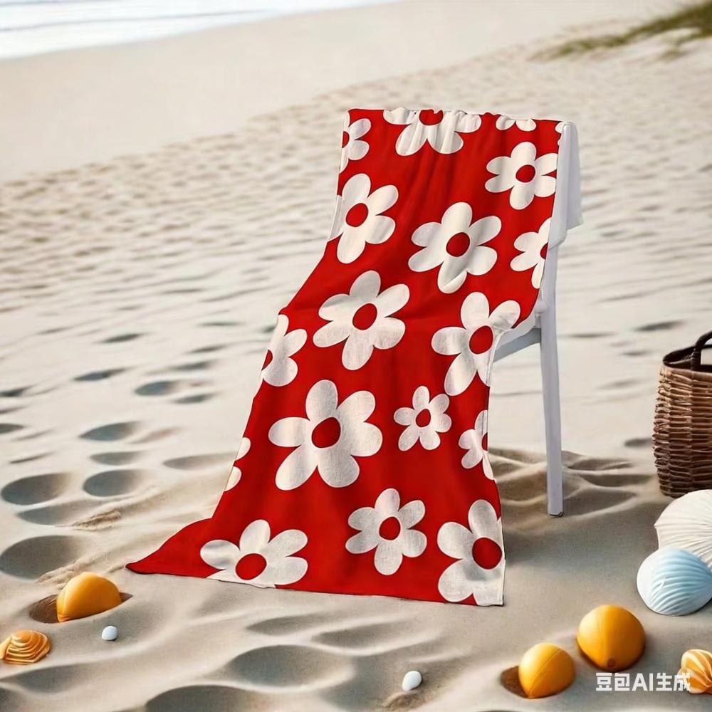 Beach Towel colorful flowers Polyester Beach Towel, 2D Printed, All-Season, Quick-Dry Lightweight, Unisex for Beach/Swimming,