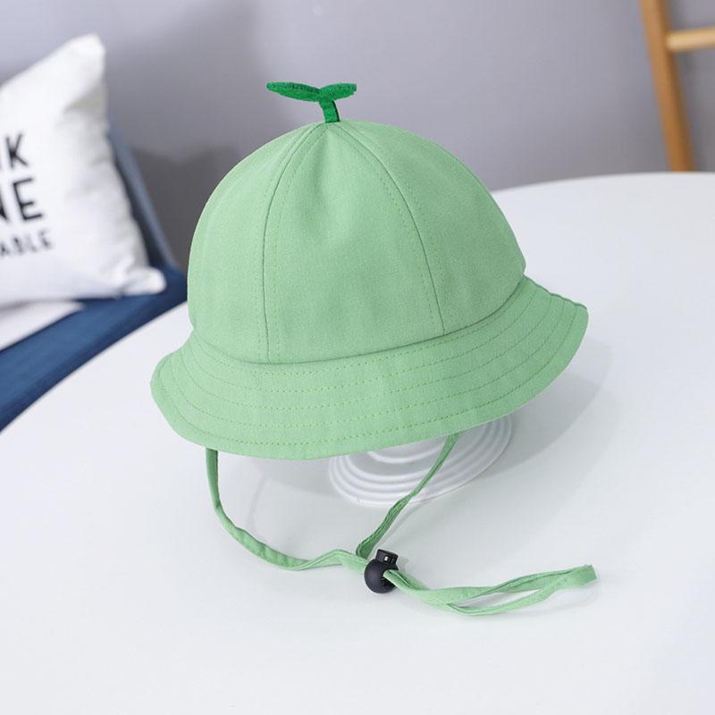 Cute Baby Bucket Hat With Sprout Spring Summer Children  Drawstring Fisherman Hat Solid Color Boys Girls Beach Panama Sun Cap