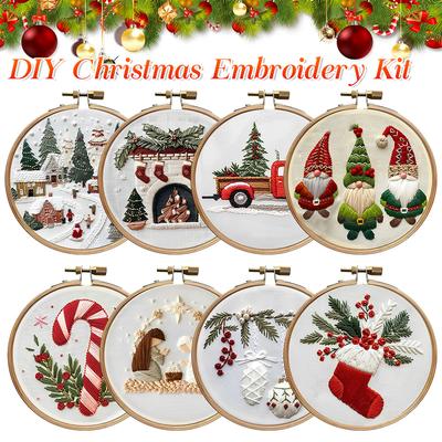 Julbroderikit med ram Tyg Trådar DIY Nålspetskit Jul Korsstygn Broderikit för Nybörjare Vuxna