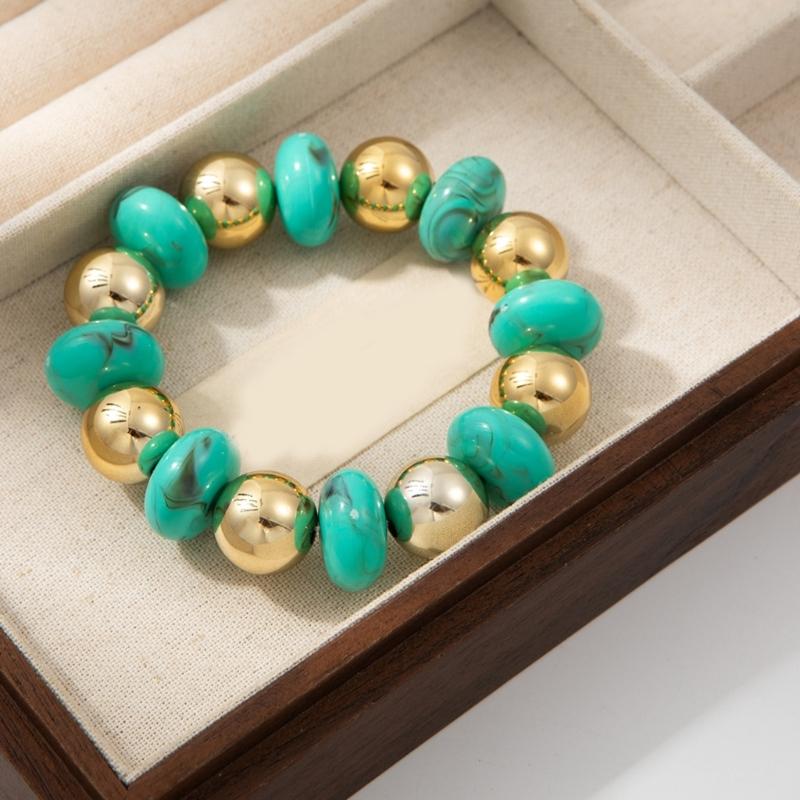 Vibrant Multicolor Acrylic Bead Bracelet Lightweight Waterproof Jewelry Wrist Chain For Everyday Wear & Party