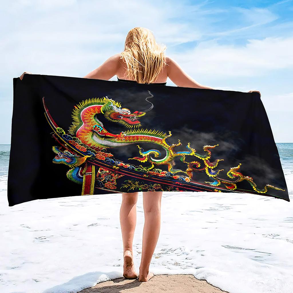 Bath Towel with Dragon Printed,Oversized Beach Towel Absorbent Soft Microfiber Pool Swimming Towels for Adults Teens Large Size
