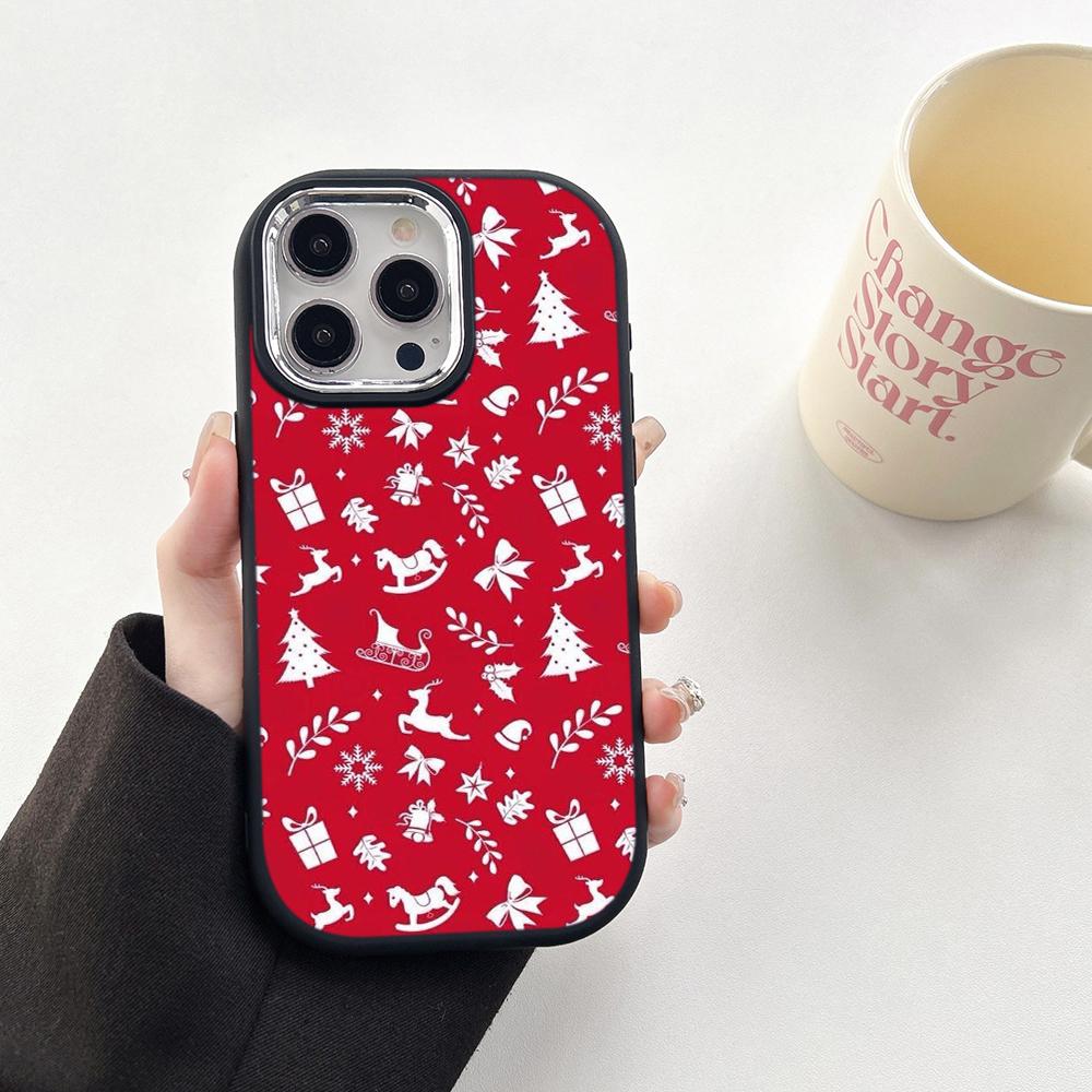 N111 Merry Christmas art Happy New Year Soft Phone Cases for Samsung S24 S23 A15 A12 A35 A54 Infinix Hot 40i Plating Frame Camera Protector Back Cover
