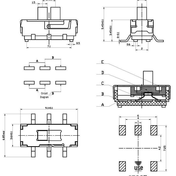 Rocker Double-row Vertical Switch, MST-22D18G2, SMD, Six-pin, Two-position, Temperature-resistant