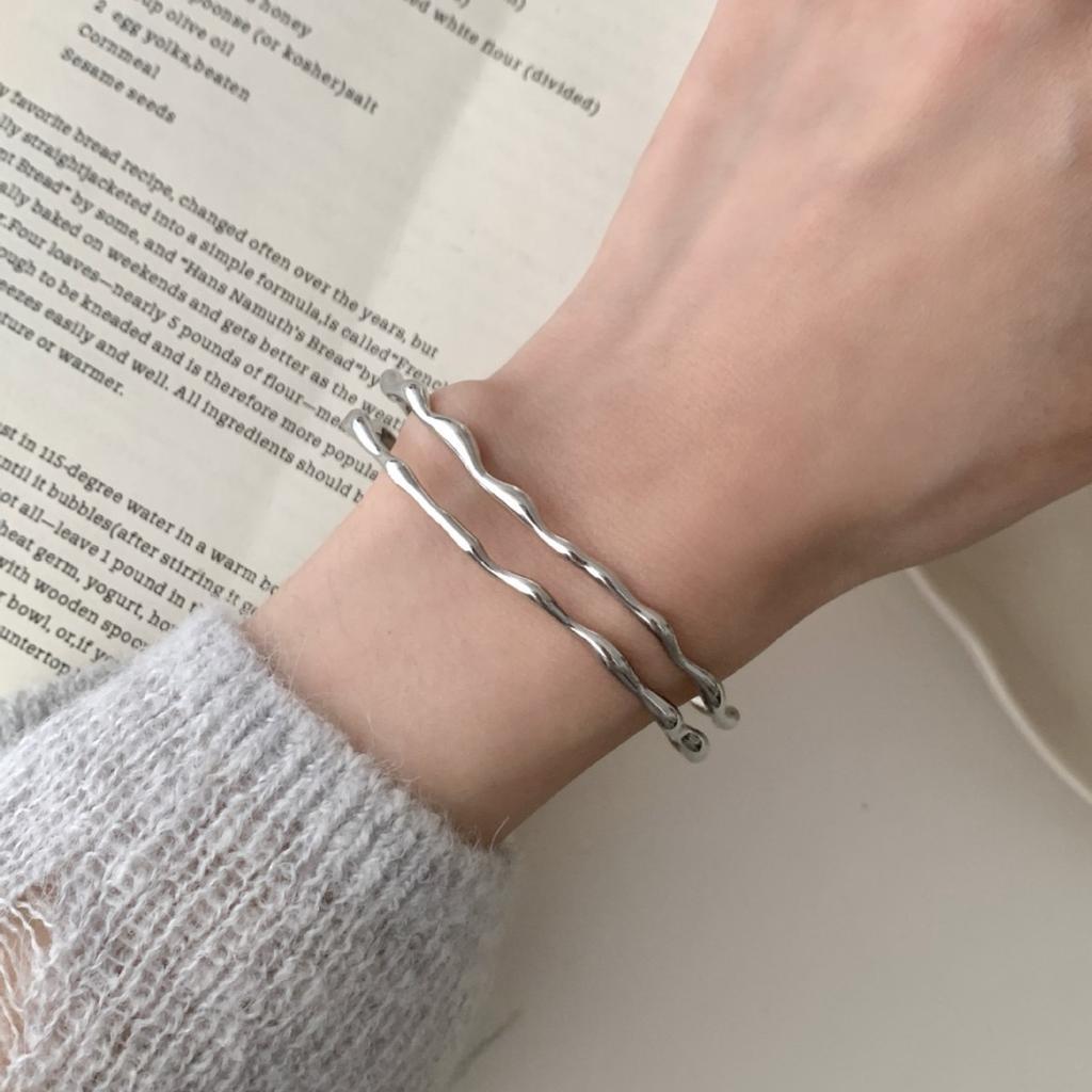 100% Solid 925 Sterling Silver Retro Bracelet for Women Geometric  Handmade GOld Double Layered Simple Bracelet Birthday Gift