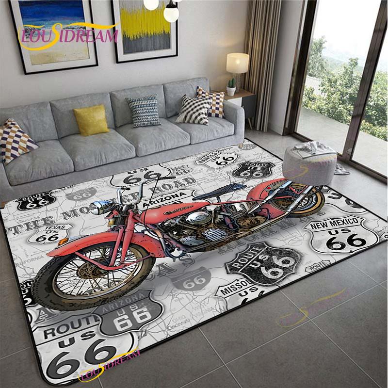 Route66 Motorcycle Carpet for Living Room Bedroom Rugs Kitchen Kids Door Unslip Floor Mats Birthday gift photography props Rug