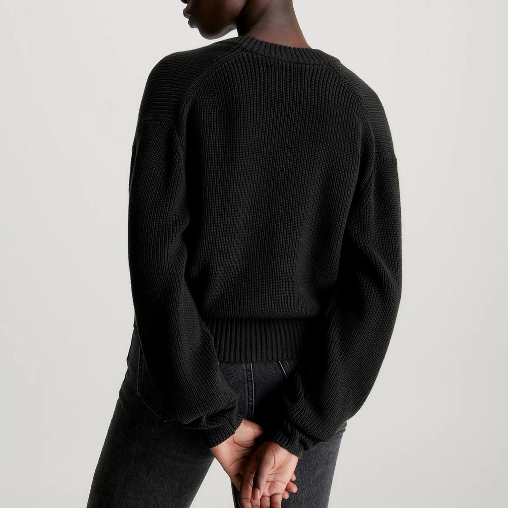 Calvin Klein Jeans Loose Casual Simple Logo V-Neck Long Sleeve Knit Sweater Women Tops Black J20J222623-BEH