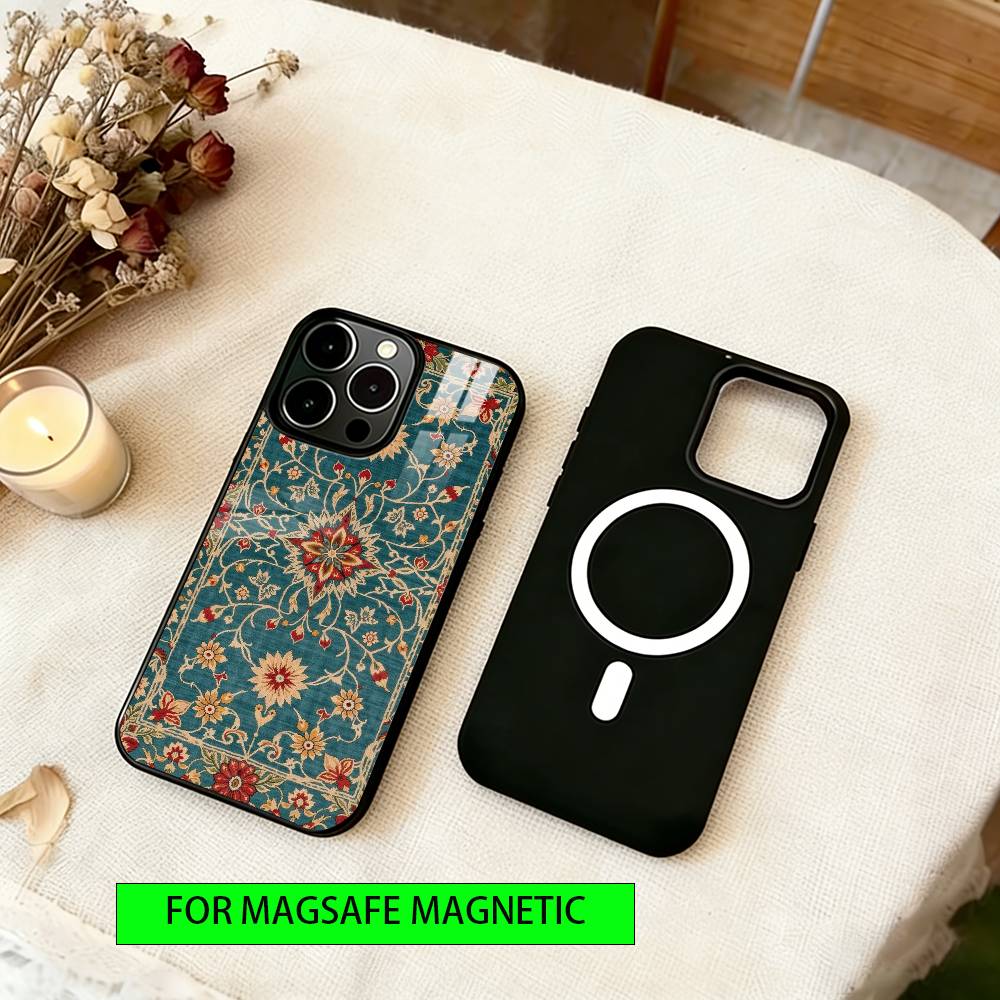 Persian Carpet Floral Pattern Phone Case For iPhone17,16,15,14,13,12,11 Plus,Pro Magnetic For Magsafe Wireless Charging