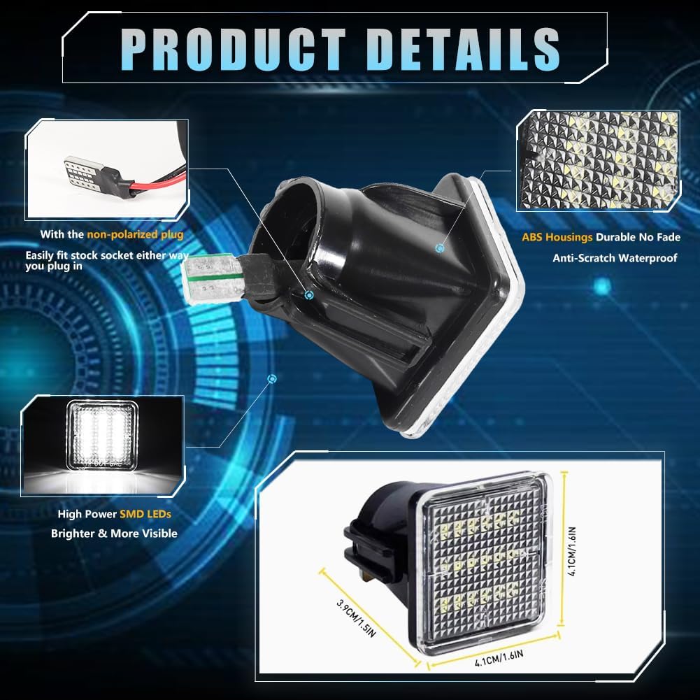 LED License Plate Light for Toyo-ta Tundra 2014-, Tacoma 2016- Pickup Truck, Tacoma Led Rear Tag Lamp, 6000K White Lights, 2 PCS
