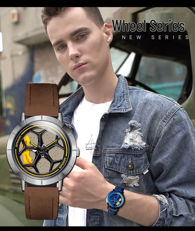 Sanda Men's Personalized Quartz Watch - Leather Strap, Waterproof, Rotating Dial