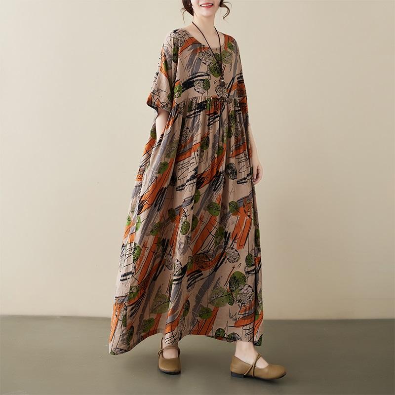 Kurzarm Plus-Size-Baumwolle im Vintage-Stil mit Blumenmuster, neu in Kleidern für Damen, lässig, locker, für den langen Sommer