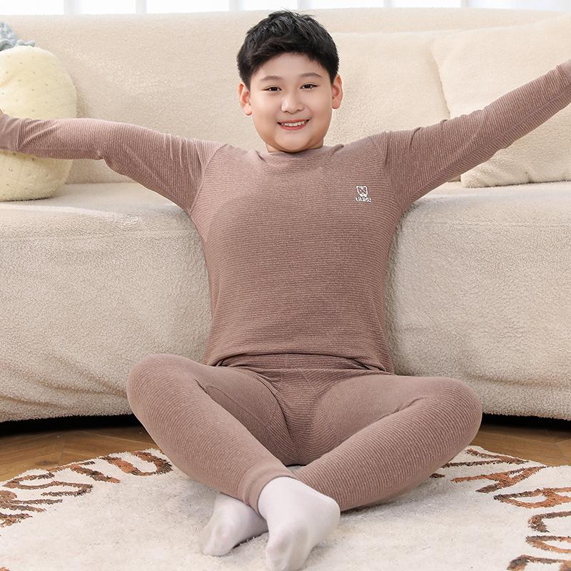 Plus Size Kids' Wool Silk Fall & Winter Underwear Set: Warm Shirts & Trousers for Teens