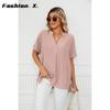 Ladies Fashion T-shirt V-neck Casual Pullover Blouse Women Loose Blouse Tops Women