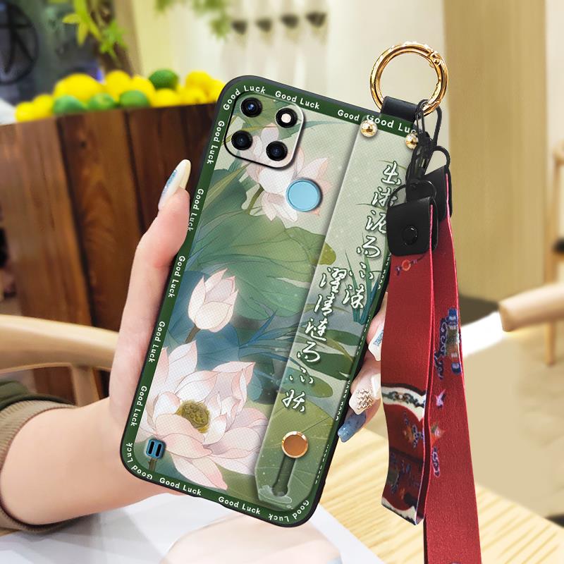 Waterproof Durable Phone Case For OPPO Realme C21Y/C25Y Elderly lady Soft case Anti-dust Ring Shockproof Wristband