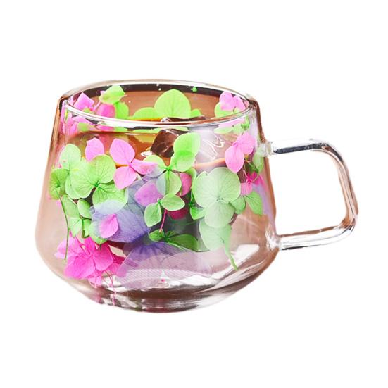Doppelwandige Kaffeetassen Hochborosilikatglas Tassen mit buntem Blütenblatt-Design Isoliert Hitzebeständig Tee Latte Tassen mit Henkel