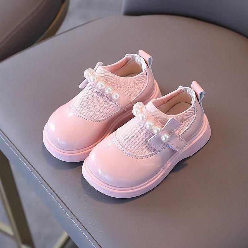 Little Girls Fashion Princess Pearl Leather Casual Low Top Flat Shoes