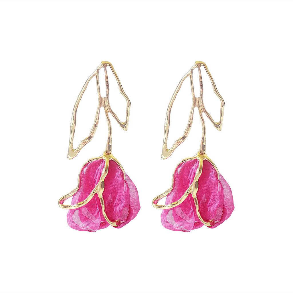 E11101 sweet high-grade geometric hollow three-dimensional fabric flower earrings fashionable personality niche design earrings