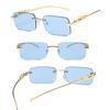 Rimless Rectangle Sunglasses Retro Clear Ocean Lens Sun Glasses Cheetah Decoration Shades UV400 Eyewear for Women Men