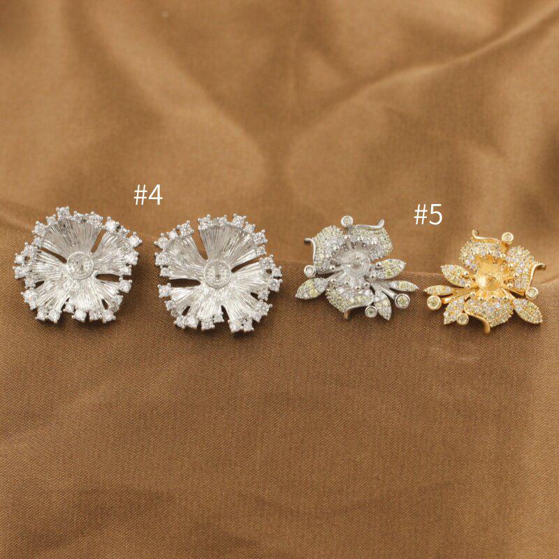 Copper-Plated Gold Diamond Floral Firework Irregular Round Half-Hole Ear Studs – High Luxury Design DIY Jewelry.