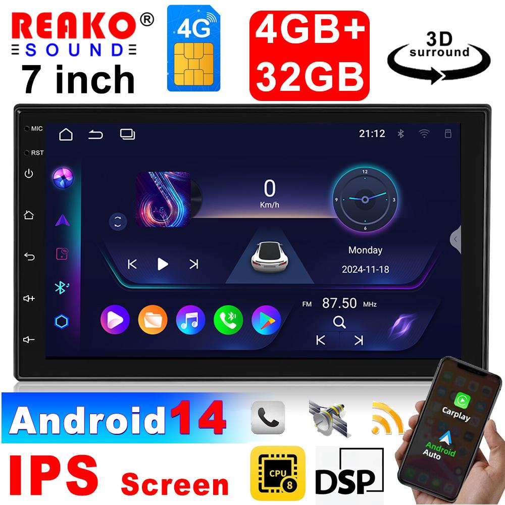 

2 din 7 9 10 дюймов Android 14 Carplay автомобильный радиоприемник мультимедийный плеер навигация GPS стерео для VW Ford Nissan Kia Honda Toyota 8 core 4GB+32GB CP