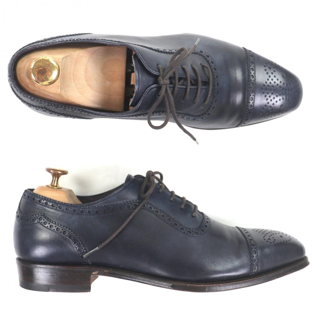 Great CARMINA Leather shoes SIMPSOM Medallion Straight Tip Navy mens 8 Used
