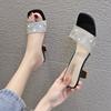 Sanda de damă la modă de vară cu toc înalt cu degete deschise, papuci cu toc transparent, pantofi de petrecere pentru femei, pantofi cu toc redus, gladiator din material cu paiete