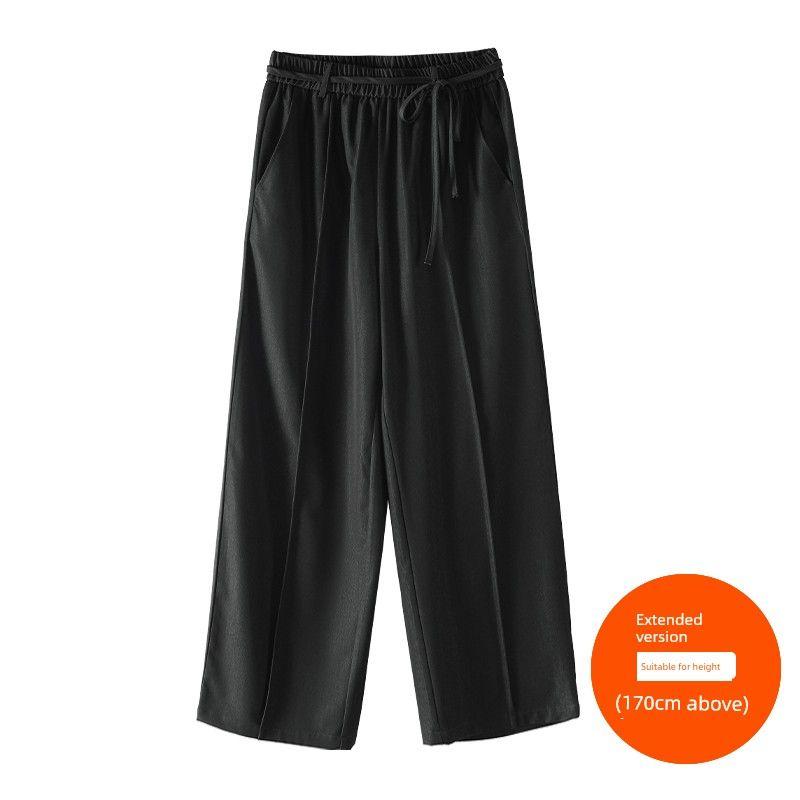 

Plus Size Women s Clothing [Universal Match Loose Pants] Three Pants Length Summer Shoelace High Waist All-Matching Straight Casual Pants Obsidian Black (above 170cm) 5XL