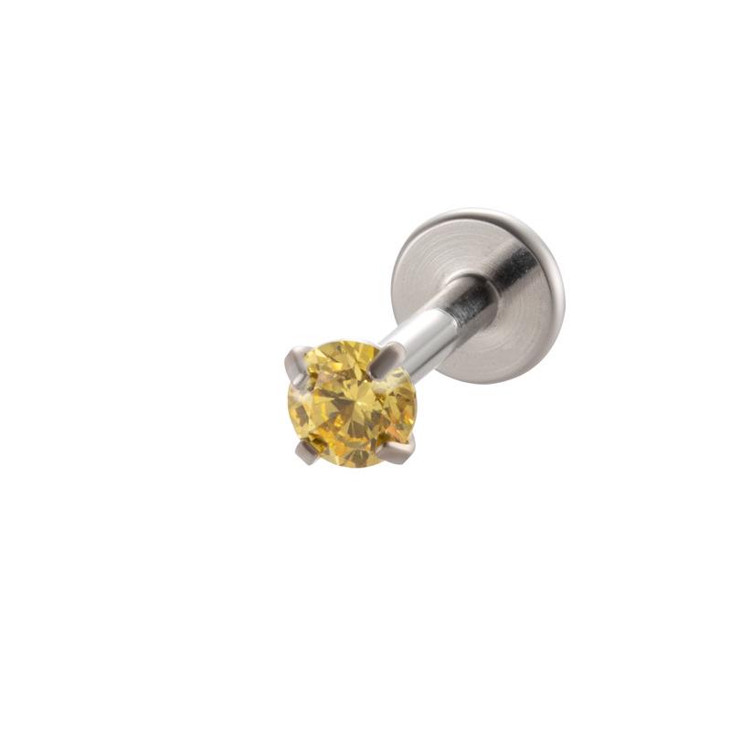 Colored Cubic Zirconia Inlaid Titanium Labret Stud (1.2*8mm) for Cartilage, Tragus, or Conch Piercing