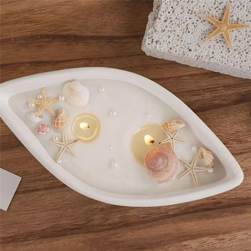 AEE4-Candle Vessel Silicone Mold Oval Bowl Candle Boat Jar Molds Rope Pattern Epoxy Resin Storage Tray Plaster Mould