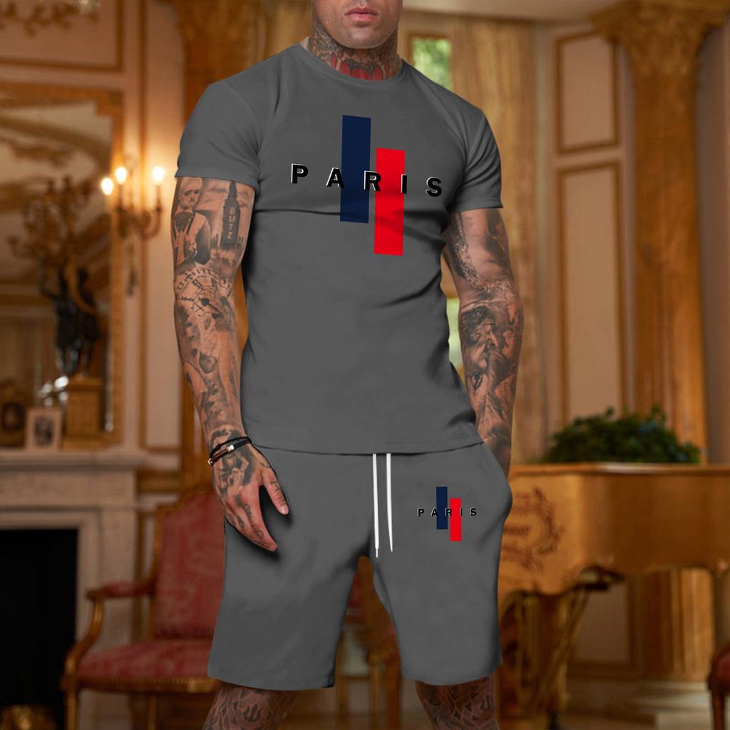 Men's Casual Loose Fit Short Sleeve T Shirt and Shorts Set with Printed Design Lightweight Breathable Summer Outfit for Large Sizes