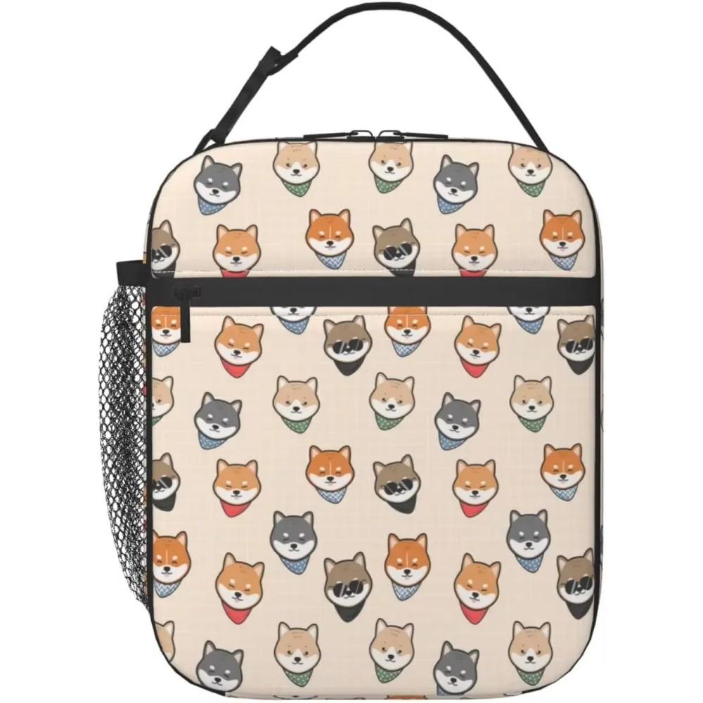 Lunch Box Cute Shiba Inu Dog Cartoon Reusable Lunch Bag with Shoulder Strap for Women Men Girls Boys Meal Tote Bag