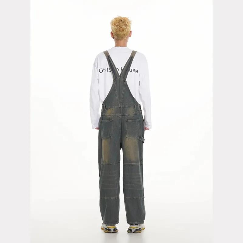 Distressed Retro Sling Jeans Men and Women Street Cleanfit Hip-hop Gradient Handsome Tooling Jumpsuit
