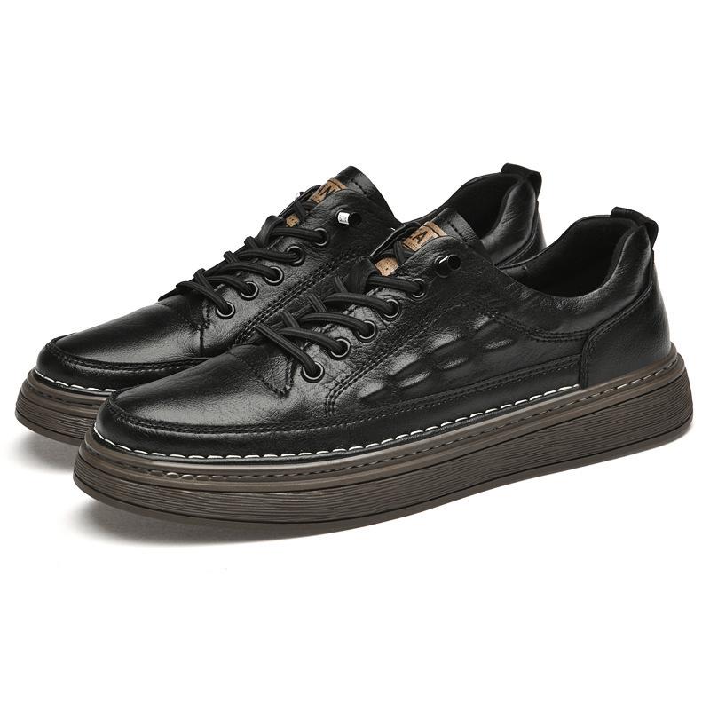 Men's Large Size Leather Casual Sneakers - Spring/Summer Breathable Cowhide with Soft Sole
