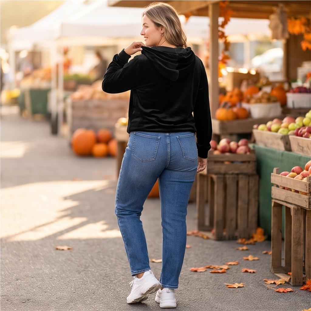 Women's Velvet Hoodie Long Sleeve Casual Pullover Sweatshirt in