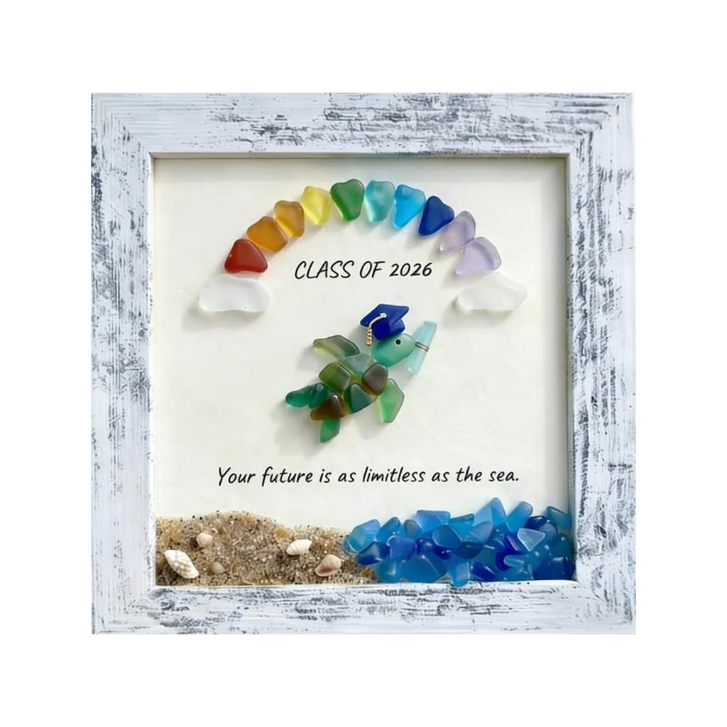 Sea Glass Graduation Frame Decor Class of 2026 Keepsake Gift Sea Glass Wall Art for Home Decoration Bookshelf Office