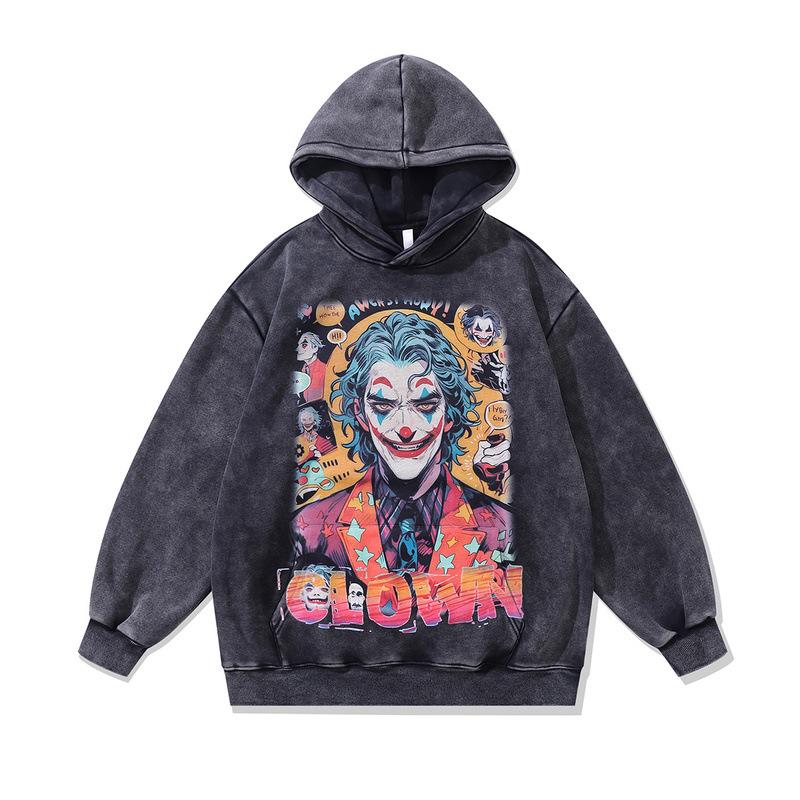 European And American High Street Washed Anime Pullover Hoodie Couple Casual Direct Spray Print Loose Hooded Sweatshirt Men And Women