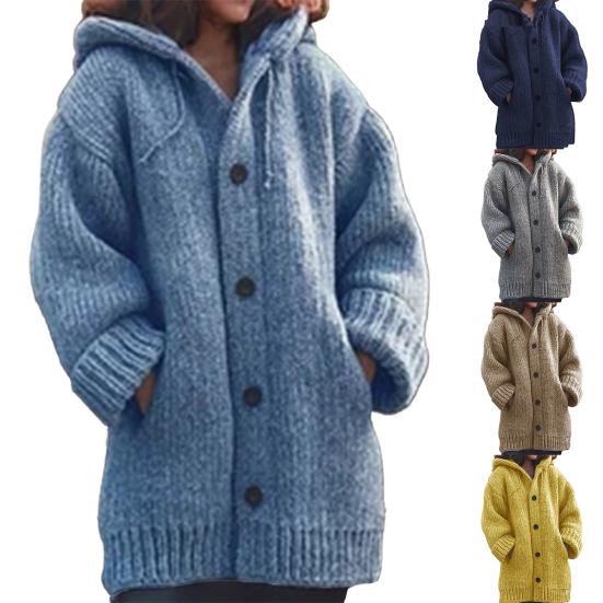 Kapuzenpullover, einfarbig, Taschen, warm, einreihig, mittellang, Strickjacke, Streetwear