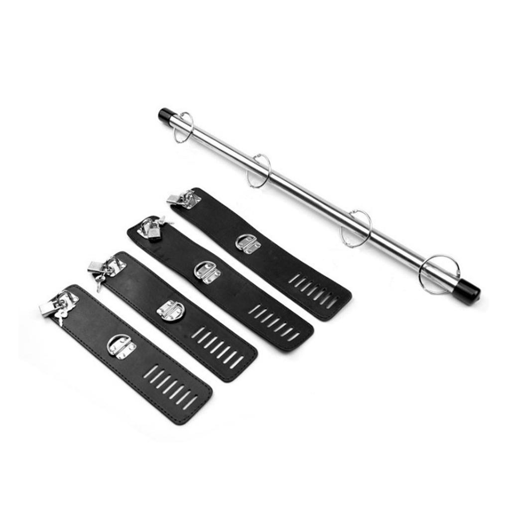 Restraint Bondage Toys with Lockable Handcuffs Ankle Cuffs Stainless Steel Bar Adjustable PU Leather Spreader Bar