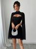 European & American Women's Ribbed Pearl Chiffon Cape Dress