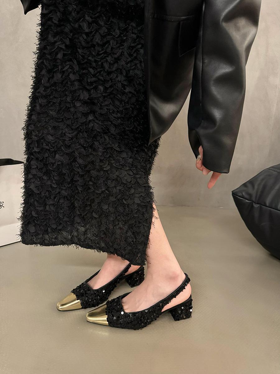 

French medium high heel pink bag head empty high heels 2025 summer new small fragrant temperament with skirt single shoes 35